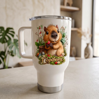 Dětský termohrnek „Roztomilá kapybara s jahůdkou“ – 450 ml